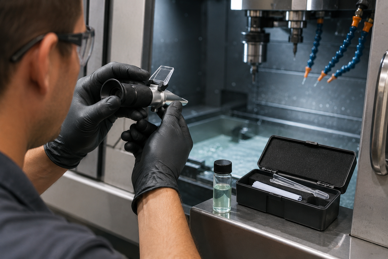 Messung eines Kühlschmierstoffs an einer CNC-Maschine